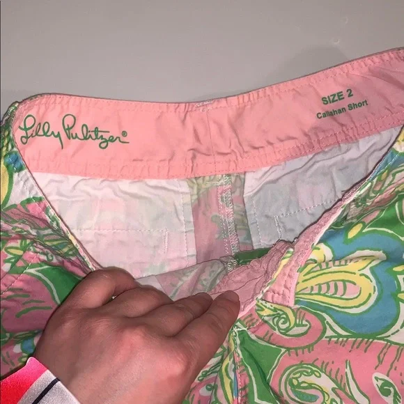 Lilly Pulitzer Chin Chin Callahan Flat Front Shorts Golf Pink Green Elephants 2 - Picture 6 of 9
